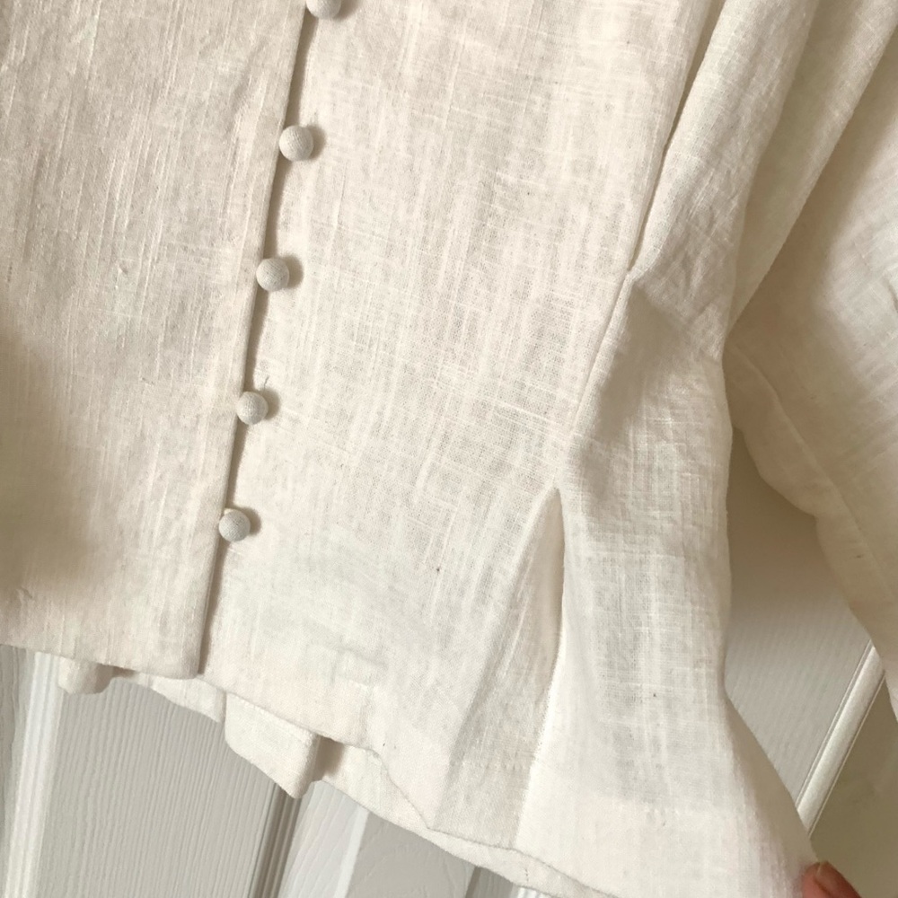 Pixie Market White Cream Linen Button Top - Picture 7 of 9
